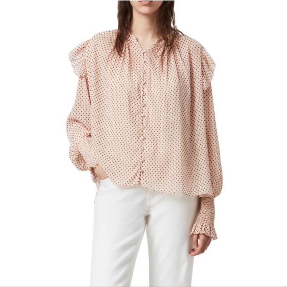 NWT AllSaints Lara Dot Print Shirt in Rosewater Pink
